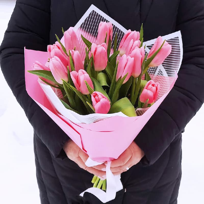 Букет розовых тюльпанов (15 шт)