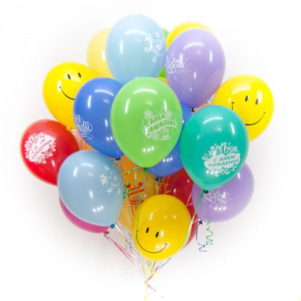 Облако разноцветных шаров С Днем Рождения/смайлы